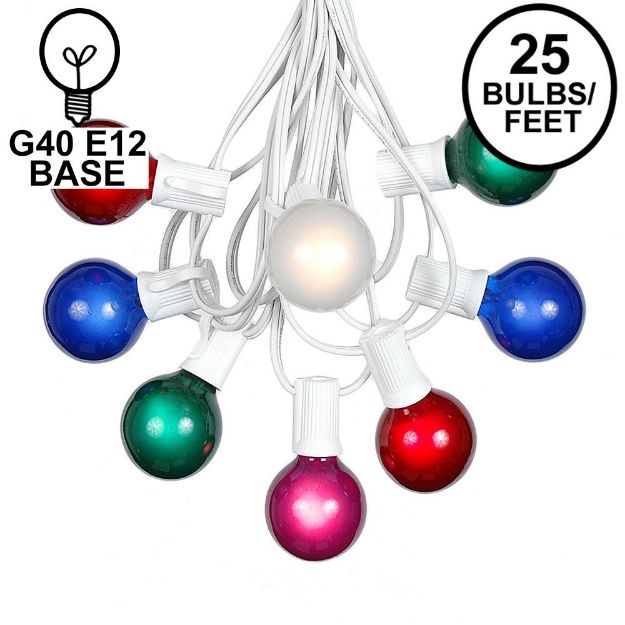 25 G40 Globe String Light Set with Multi-Colored Satin Bulbs on White Wire