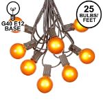 25 G40 Globe String Light Set with Orange Satin Bulbs on Brown Wire