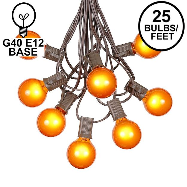 25 G40 Globe String Light Set with Orange Satin Bulbs on Brown Wire