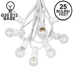 25 G30 Globe Light String Set with Clear Bulbs on White Wire