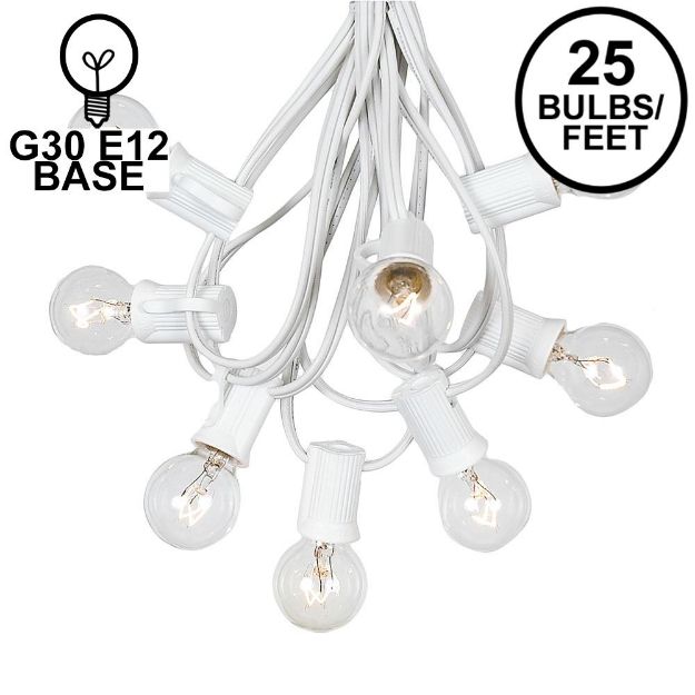 25 G30 Globe Light String Set with Clear Bulbs on White Wire