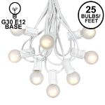 25 G30 Globe Light String Set with Frosted White Bulbs on White Wire
