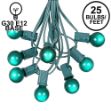 25 G30 Globe Light String Set with Green Satin Bulbs on Green Wire