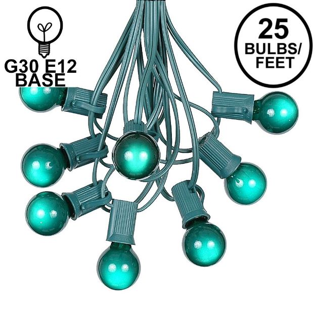 25 G30 Globe Light String Set with Green Satin Bulbs on Green Wire