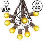 25 G30 Globe Light String Set with Yellow Satin Bulbs on Brown Wire