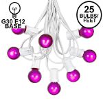 25 G30 Globe Light String Set with Purple Satin Bulbs on White Wire