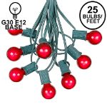 25 G30 Globe Light String Set with Red Satin Bulbs on Green Wire