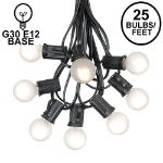 25 G30 Globe Light String Set with Frosted White Bulbs on Black Wire