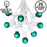25 G30 Globe Light String Set with Green Satin Bulbs on White Wire