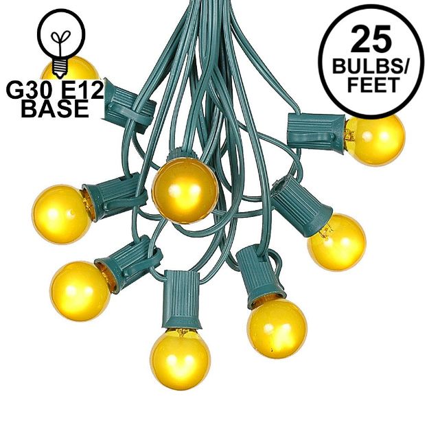 25 G30 Globe Light String Set with Yellow/Gold Satin Bulbs on Green Wire