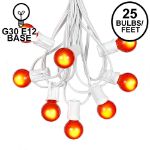 25 G30 Globe Light String Set with Orange Satin Bulbs on White Wire
