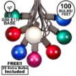 100 G50 Globe Light String Set with Assorted Satin Bulbs on Brown Wire