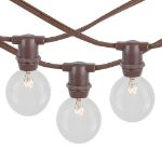 25 Clear G40 Commercial Grade Candelabra Base Light Set - Brown Wire