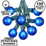 100 G50 Globe Light String Set with Blue on Green Wire