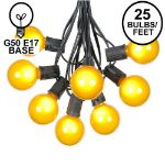 25 G50 Globe Light String Set with Yellow Bulbs on Black Wire