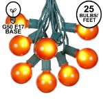 25 G50 Globe Light String Set with Orange Bulbs on Green Wire