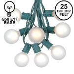 25 G50 Globe Light String Set with Frosted Bulbs on Green Wire