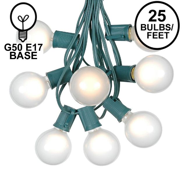 25 G50 Globe Light String Set with Frosted Bulbs on Green Wire