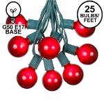 25 G50 Globe Light String Set with Red Bulbs on Green Wire