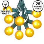 25 G50 Globe Light String Set with Yellow (gold) Bulbs on Green Wire 