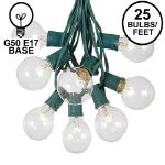 25 G50 Globe Light String Set with Clear Bulbs on Green Wire
