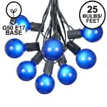 25 G50 Globe Light String Set with Blue Bulbs on Black Wire