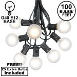 100 G40 Globe String Light Set with Frosted White Bulbs on Black Wire