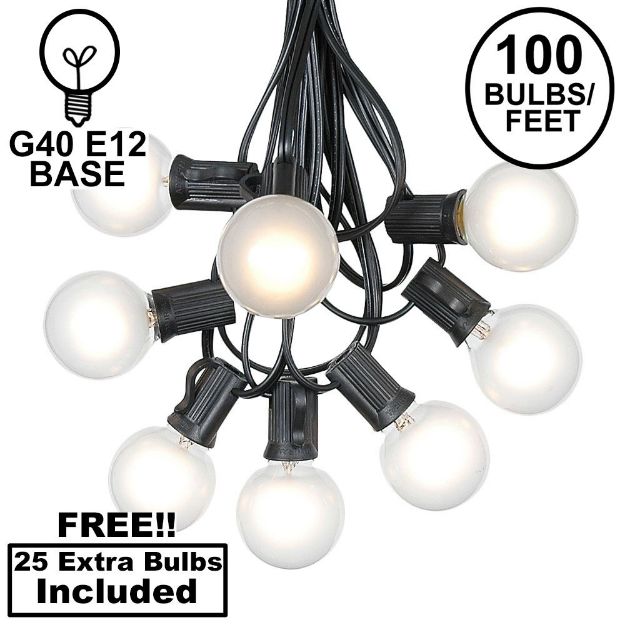 100 G40 Globe String Light Set with Frosted White Bulbs on Black Wire