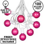 100 G40 Globe String Light Set with Pink Satin Bulbs on White Wire