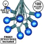 100 G40 Globe String Light Set with Blue Bulbs on Green Wire