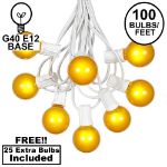 100 G40 Globe String Light Set with Yellow Satin Bulbs on White Wire