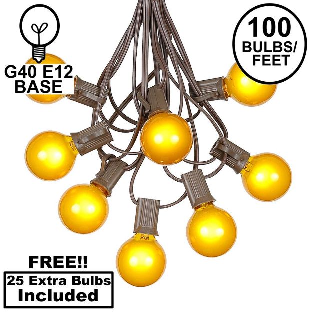 100 G40 Globe String Light Set with Yellow Bulbs on Brown Wire