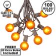 100 G40 Globe String Light Set with Orange Bulbs on Brown Wire