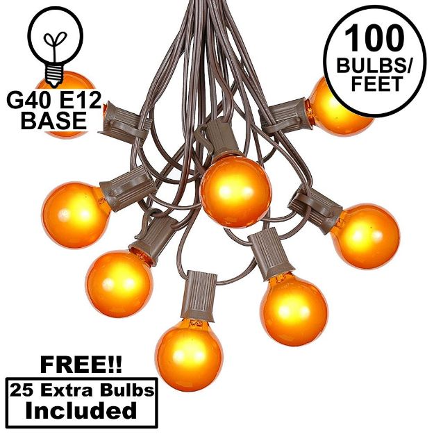 100 G40 Globe String Light Set with Orange Bulbs on Brown Wire