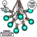 100 G40 Globe String Light Set with Green Bulbs on Brown Wire
