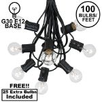 100 G30 Globe String Light Set with Clear Bulbs on Black Wire