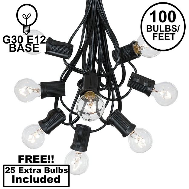 100 G30 Globe String Light Set with Clear Bulbs on Black Wire
