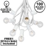 100 G30 Globe String Light Set with Clear Bulbs on White Wire