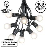 100 G30 Globe String Light Set with Frosted White Bulbs on Black Wire