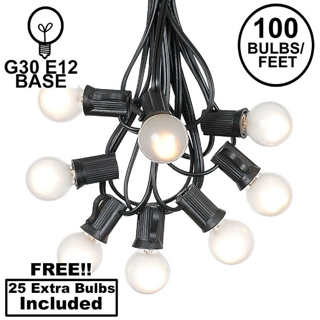 100 G30 Globe String Light Set with Frosted White Bulbs on Black Wire