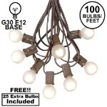 100 G30 Globe String Light Set with Frosted White Bulbs on Brown Wire