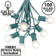 100 G30 Globe String Light Set with Frosted White Bulbs on Green Wire