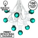 100 G30 Globe String Light Set with Green Satin Bulbs on White Wire