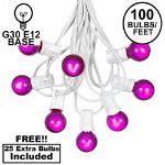 100 G30 Globe String Light Set with Purple Satin Bulbs on White Wire
