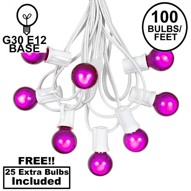 100 G30 Globe String Light Set with Purple Satin Bulbs on White Wire
