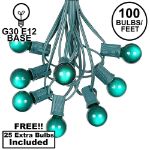 100 G30 Globe String Light Set with Green Satin Bulbs on Green Wire
