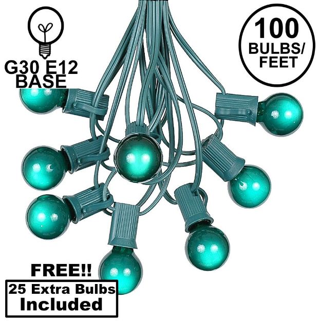100 G30 Globe String Light Set with Green Satin Bulbs on Green Wire
