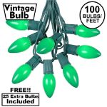 100 C9 Ceramic Christmas Light Set - Green - Green Wire