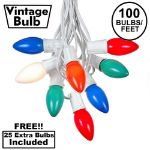 100 C9 Ceramic Christmas Light Set - Multi - White Wire