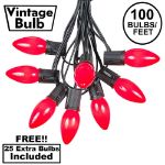 100 C9 Ceramic Christmas Light Set - Red - Black Wire